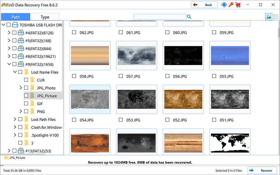 preview and recover the found files