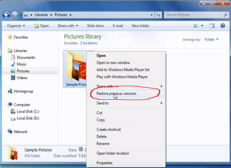 windows 7 restore previous versions