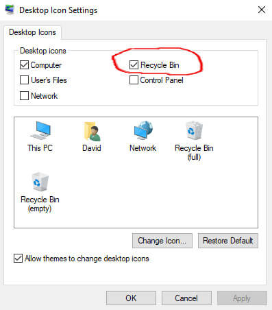 Recycle Bin icon option