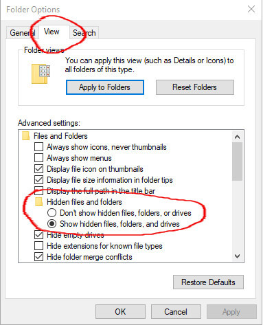 Show hidden files