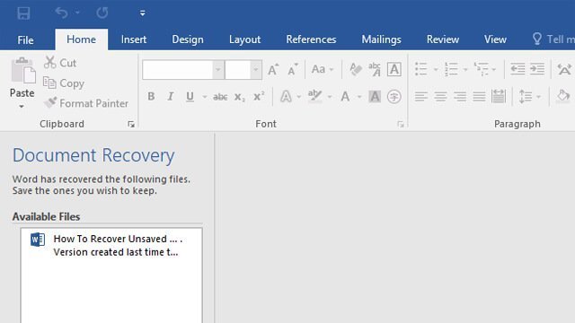 Document Recovery task pane