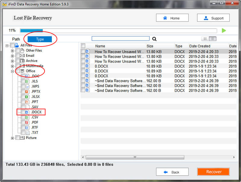 ifind word document recover step 2