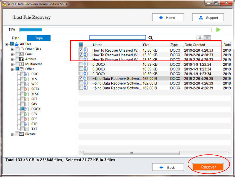 ifind word document recover step 3
