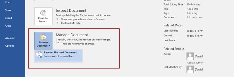 word autorecover location