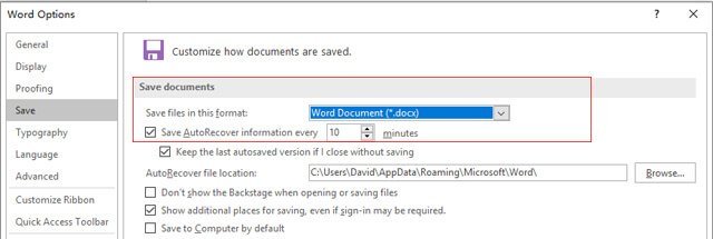 word autorecover