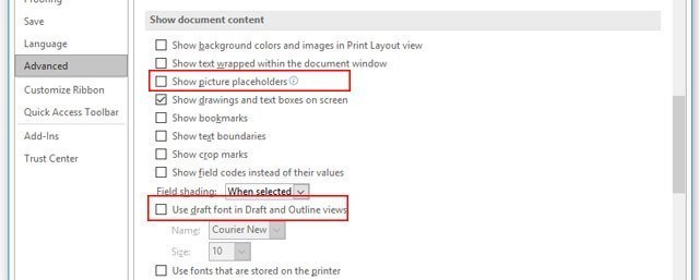 word draft setting