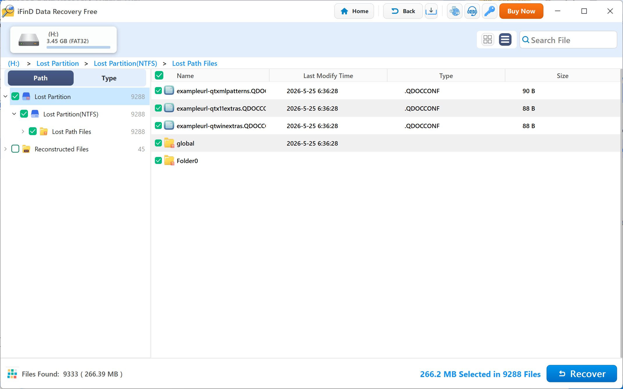 iFinD Data Recovery formatted SD card recovery scan result