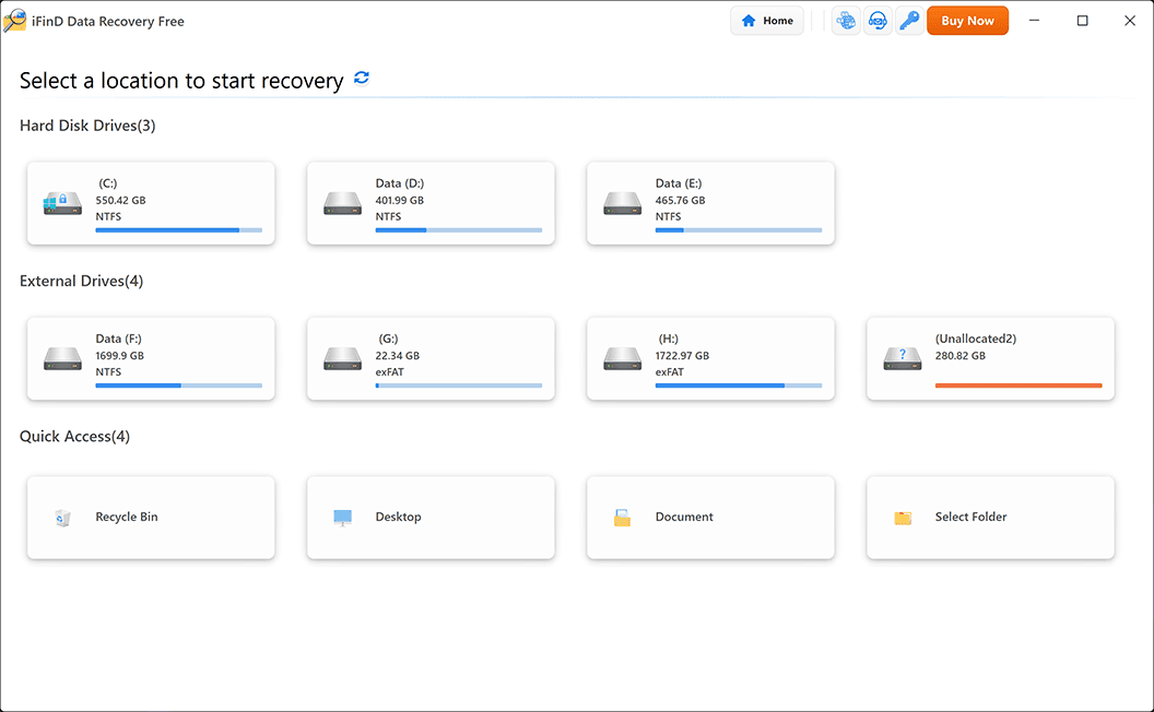 iFinD Data Recovery select target drive