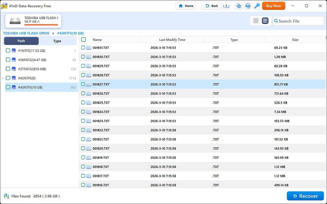 iFinD Data Recovery showing lost partition scan results