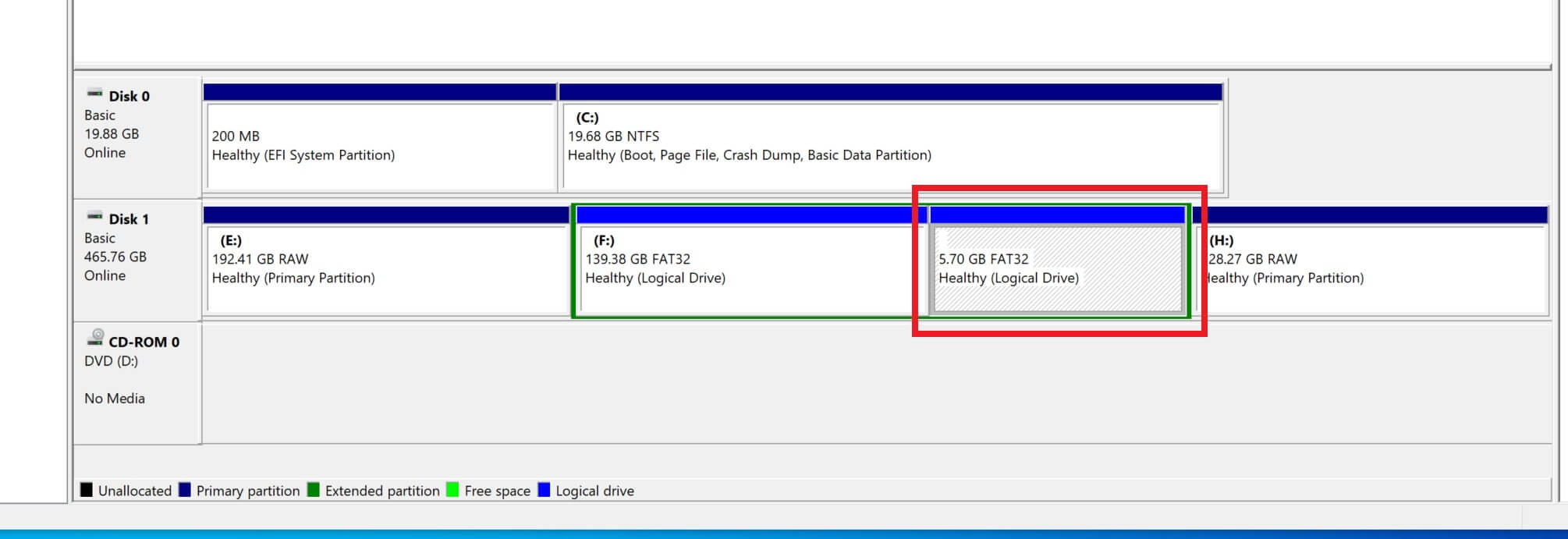 Disk Management showing a healthy USB drive partition missing a drive letter