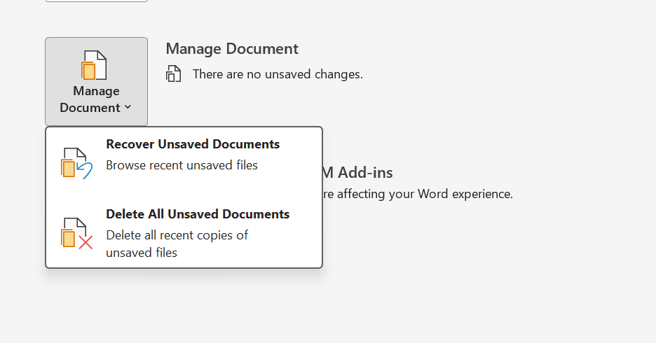 Using the Manage Document feature and AutoRecover in Word to restore unsaved .asd files